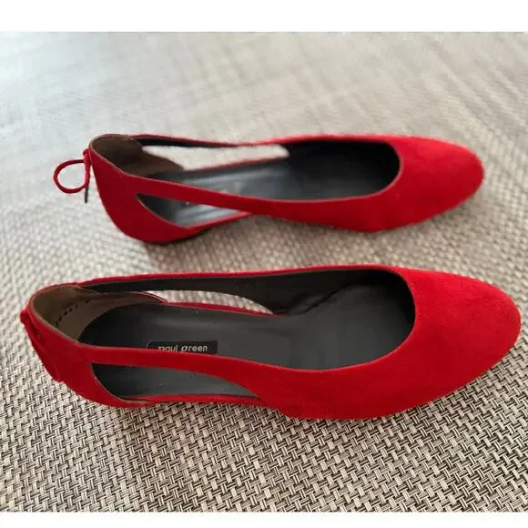PAUL GREEN Maureen Red Genuine Suede Cutout Back Nows Ballet Flat US9/UK6.5 - Picture 5 of 7